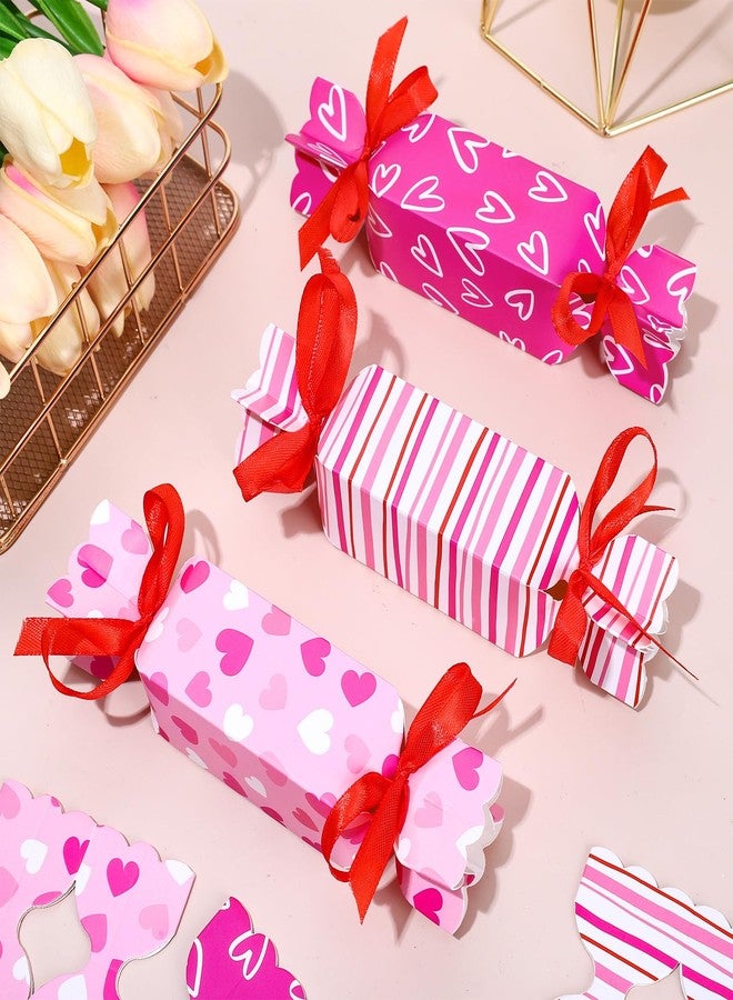 JarThenaAMCS علب حلوى عيد الحب من JarThenaAMCS، 48 قطعة، مزينة بشريط، بتصميمات حلوى لطيفة، باللون الوردي الفاتح، علب هدايا ورقية مزخرفة، مثالية لأعياد الميلاد وحفلات الزفاف. - Image 1